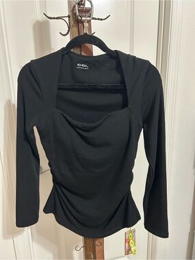 OGL Black Long-Sleeve Draped Women's Top